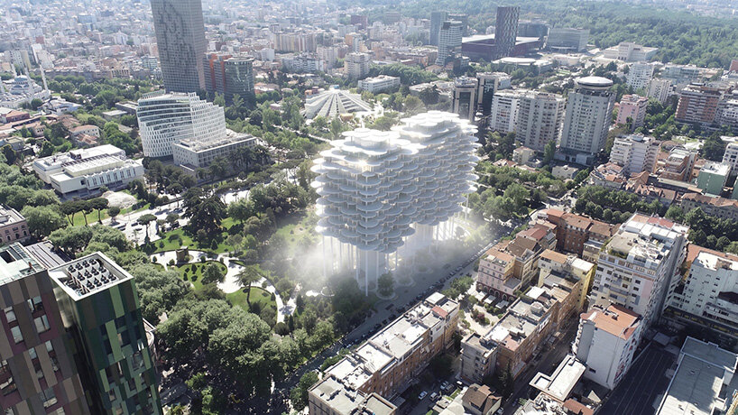 BIG stacks floating terraces above green public space in tirana - 1