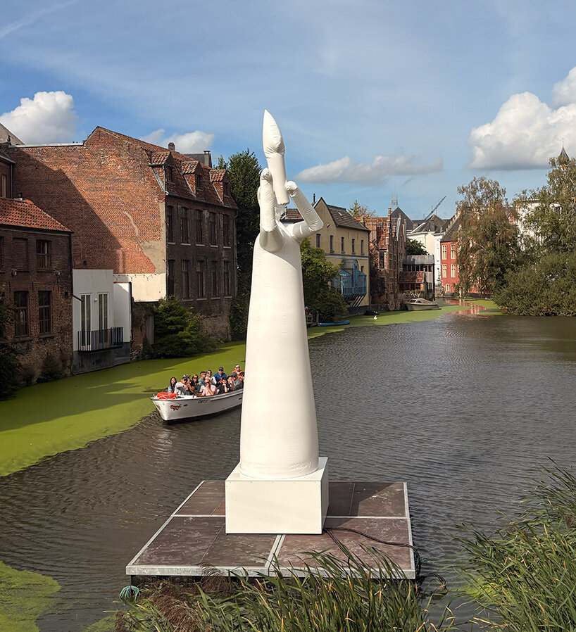 the sculpture’s simplified form recalls the original Goddess of Democracy erected in Tiananmen Square in 1989