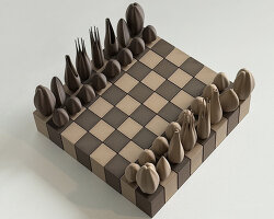 tactile contours and weighted bases shape ergonomic chess set in white oak and walnut