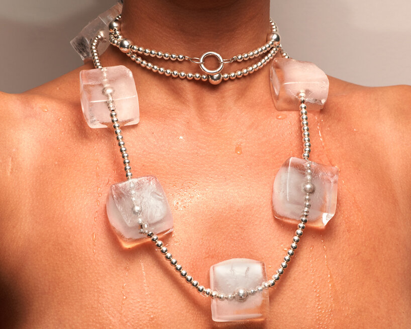 silver bead necklace comes with seven ice cubes that sweat, shrink and eventually vanish - 1