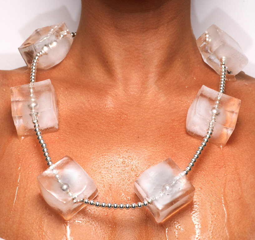 silver bead necklace comes with seven ice cubes that sweat, shrink and eventually vanish - 2