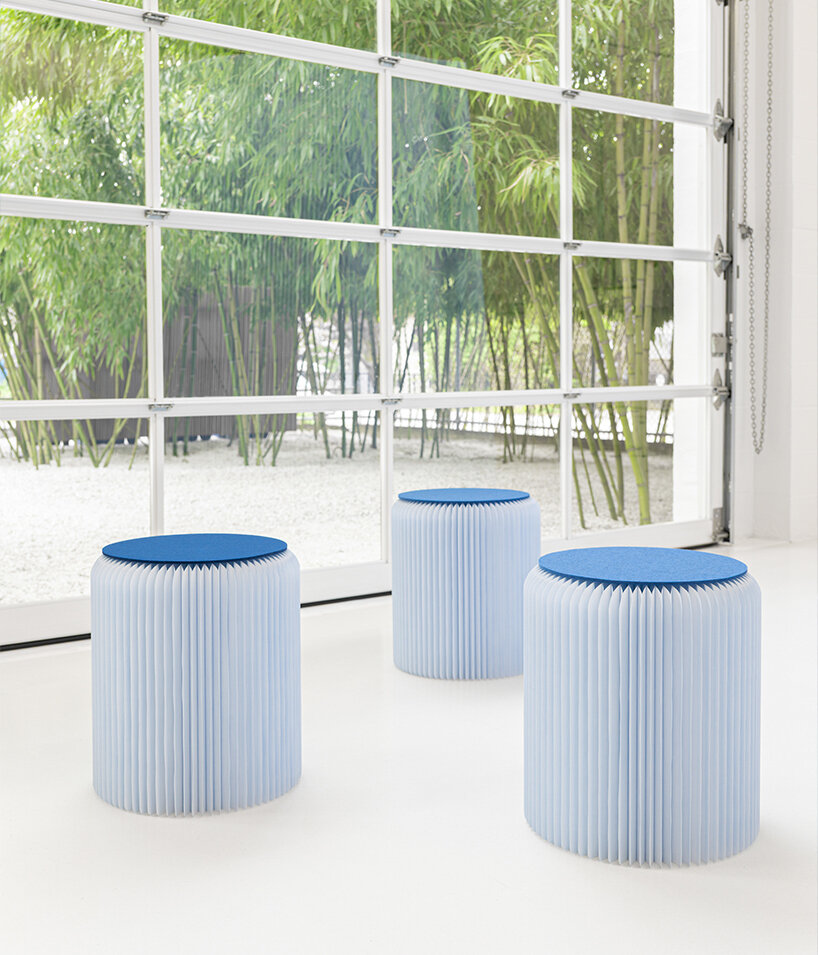 softwall by molo translates nature-inspired blues into a flexible, light-responsive paper partition system - 3