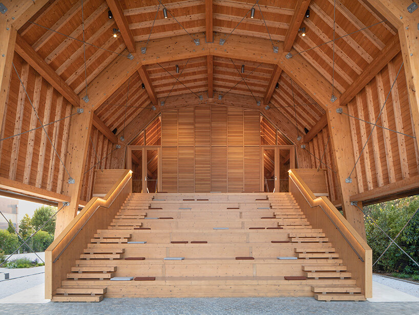 pedrali converts temporary wooden pavilion into permanent community hub - 7