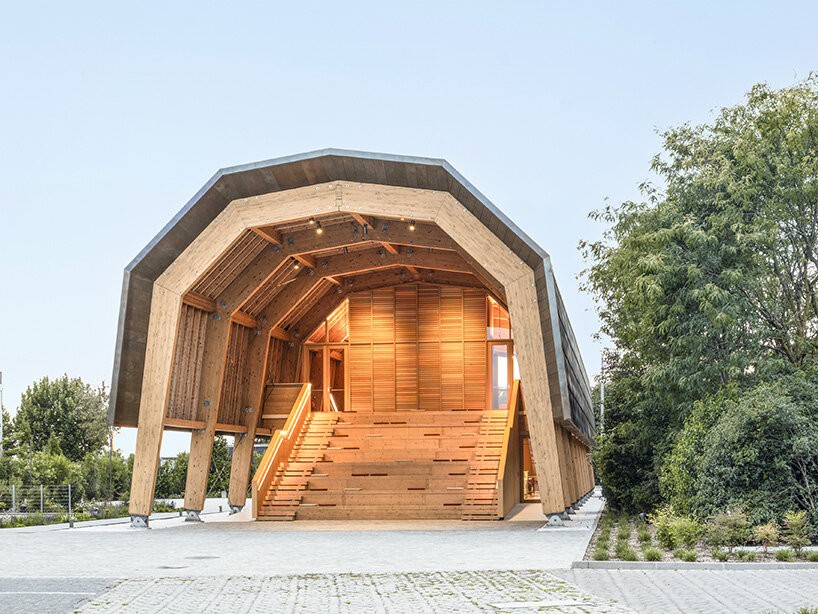 pedrali converts temporary wooden pavilion into permanent community hub - 2