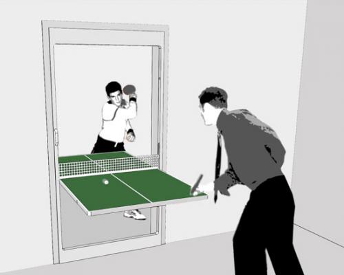 ping pong door by tobias fraenzel and martin lukasczyk